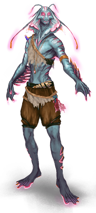 An astral merfolk from the aetherial expanse, humanoid in shape but with aquatic features like webbed hands and glowing fish-like tendrils.