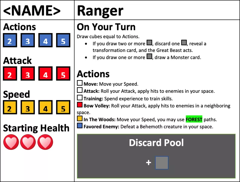 An early design of the character board, without art or graphic design
